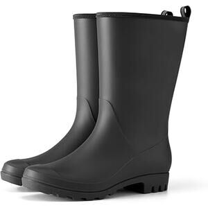 Hisea Womens Size 8 Wide Calf Black PVC Pull On Waterproof Garden Rain Boots